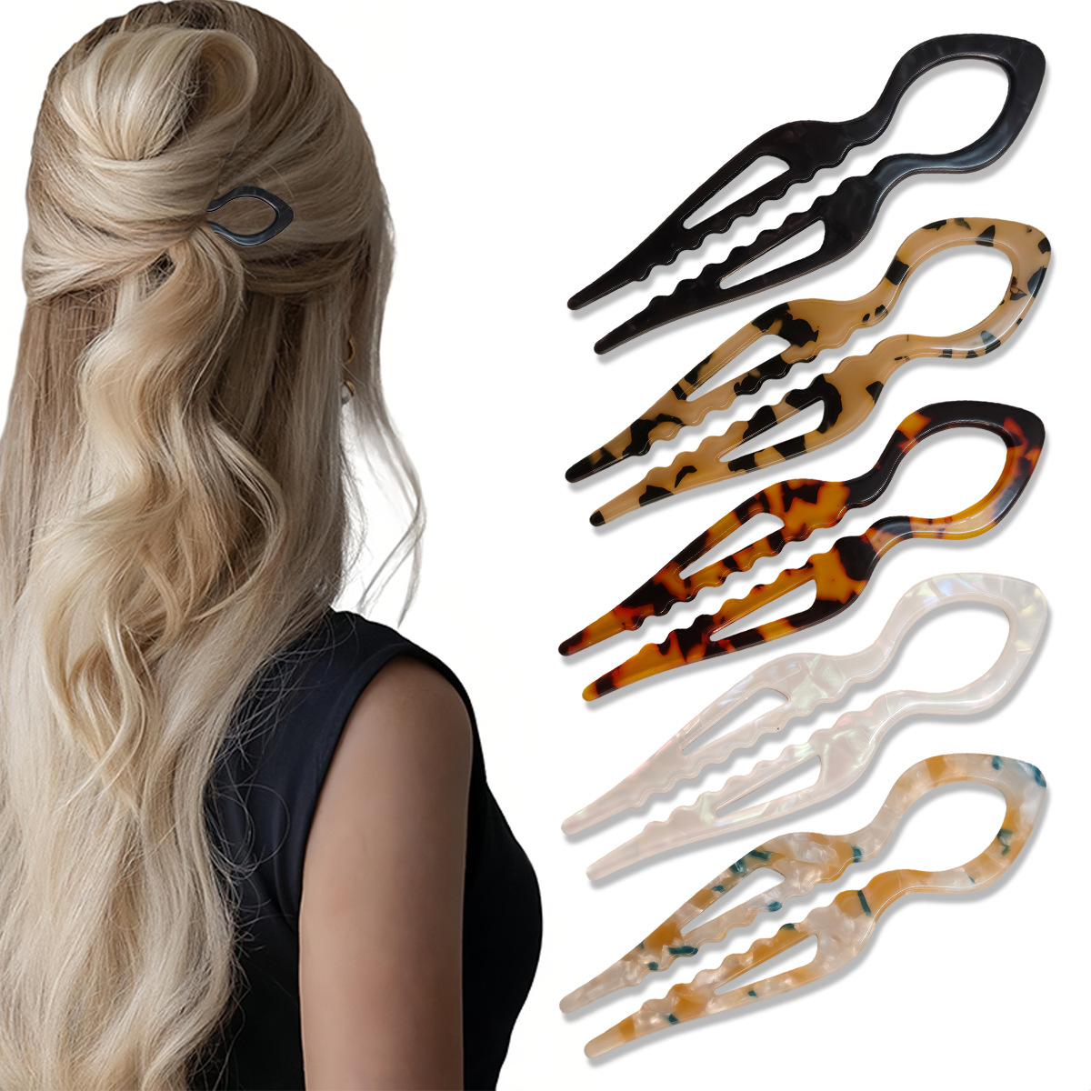 Women Accessories Shop - U-شكل الشعر العصي السلحفاة الاكريليك المضادة