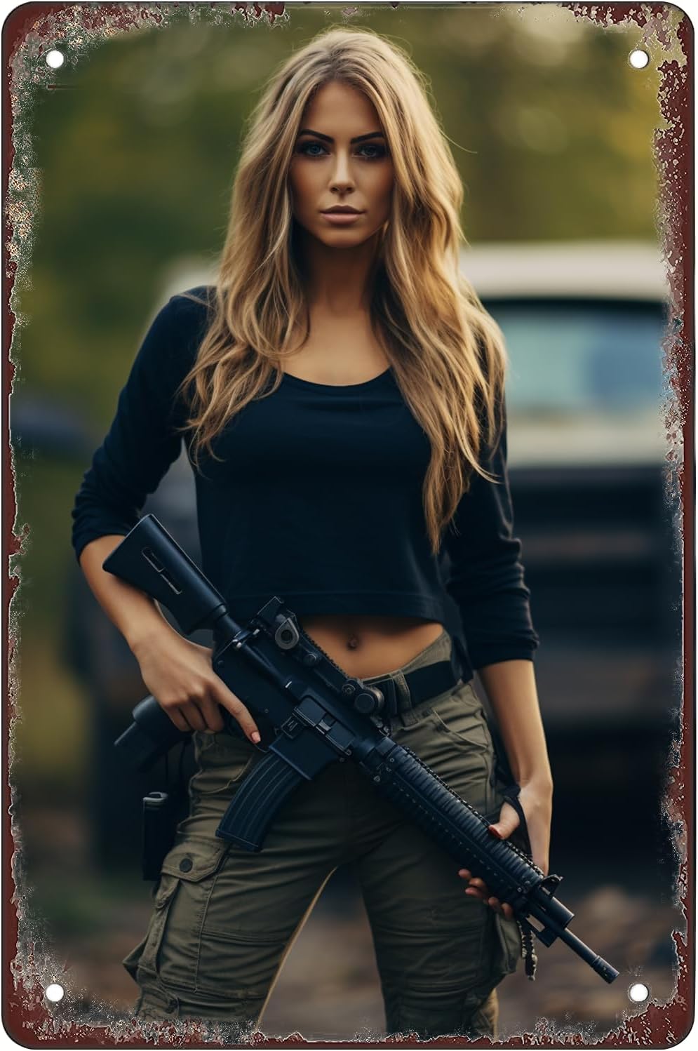 Women Accessories Poster - لافتة معدنية عتيقة بتصميم فتاة عسكرية