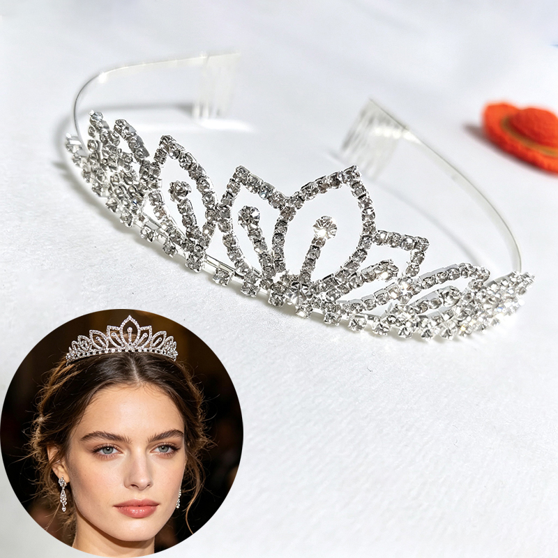 Women'S Wedding Accessories - تاج زفاف فضي اللون مرصع بالأحجار