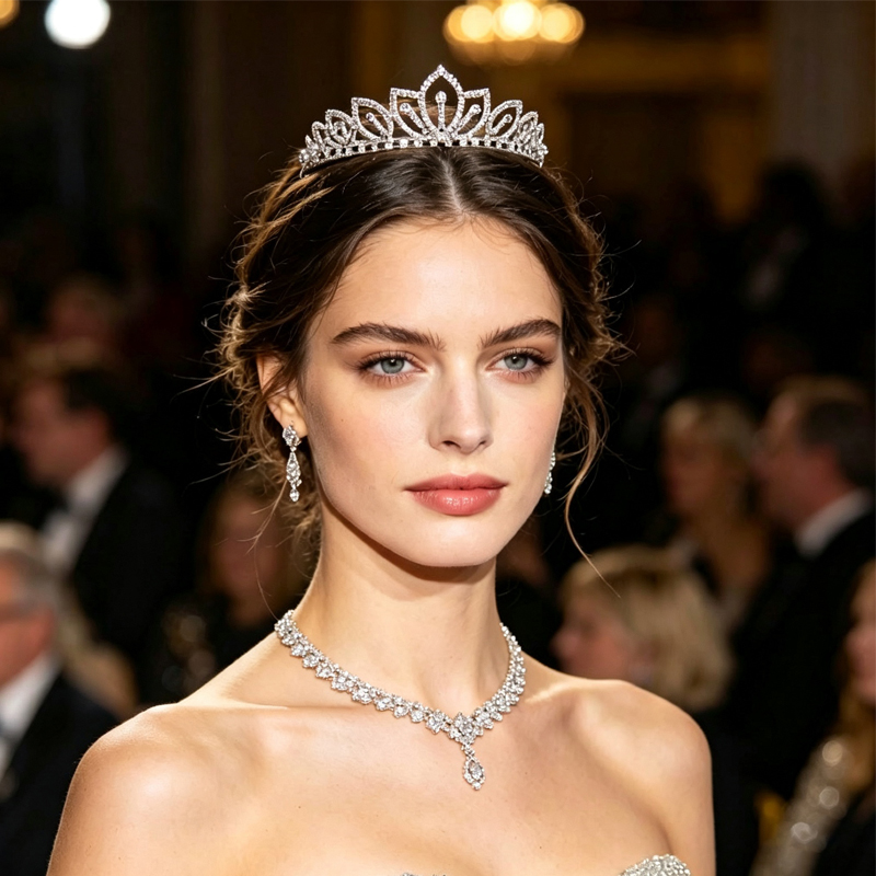 تاج زفاف فضي اللون مرصع بالأحج - مراجعة Women'S Wedding Accessories وسعره